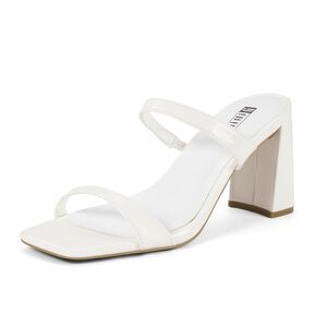 White Heels Chunky Block Square Toe Slides Heeled Sandals, Size 9.5, 11D-156S004